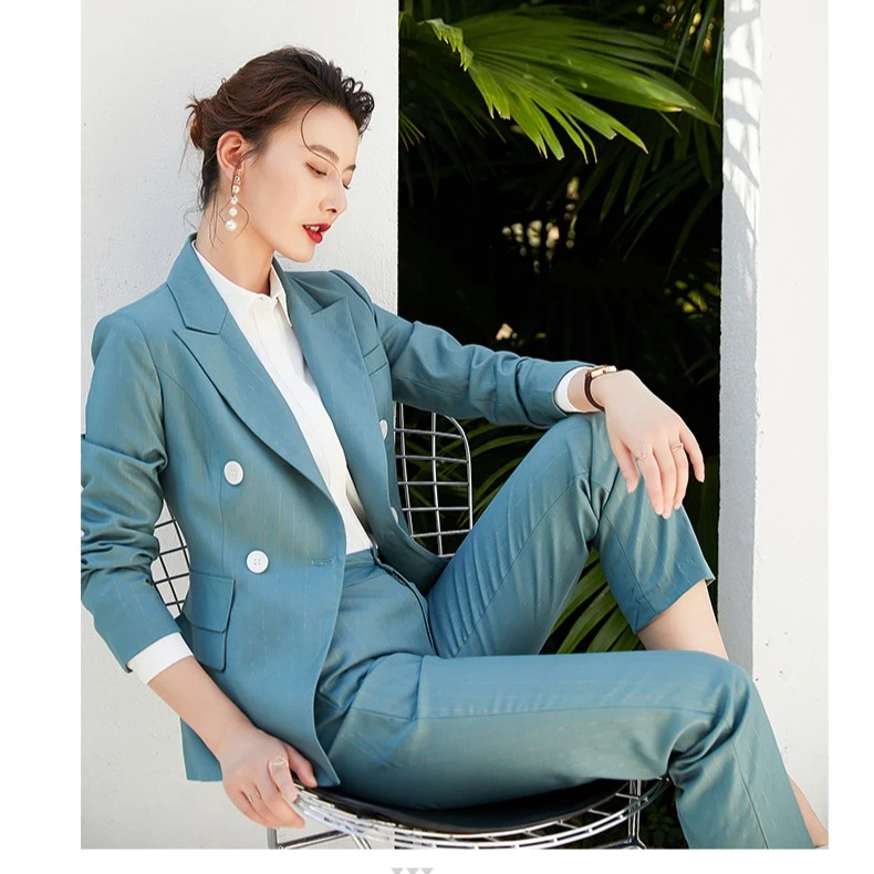 C春秋新款ol正装女套装韩版显瘦双排扣西服职业装工作服工装C0286