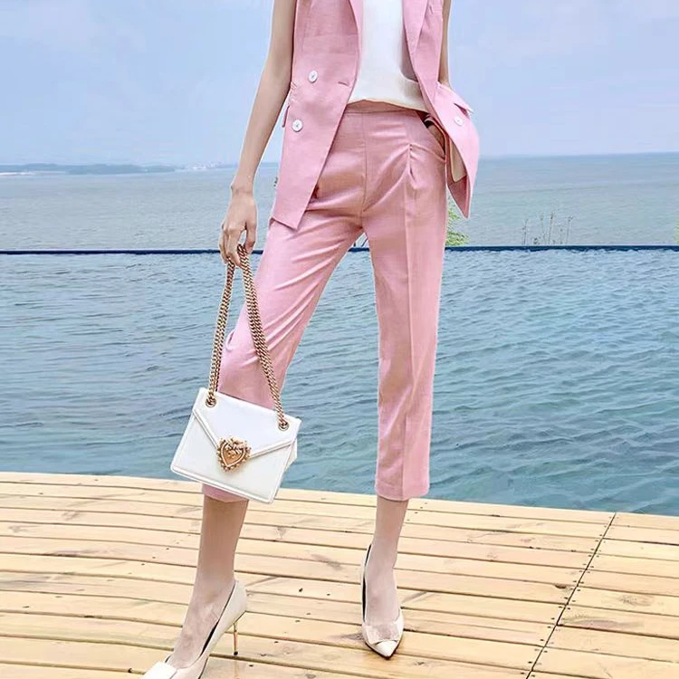 P587粉色女夏时尚OL职业装气质女神范高端工作服裤子休闲轻熟风Z