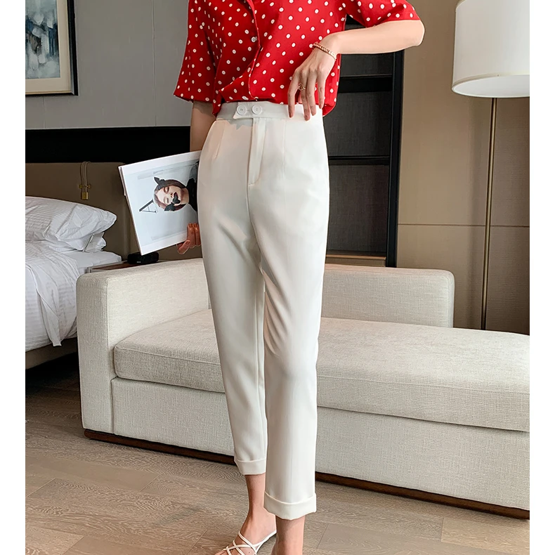 AP39白色休闲裤女烟管裤九分裤夏季薄款显瘦百搭西装裤小脚裤女C