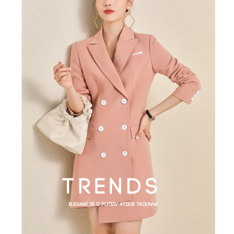 AC204西装连衣裙女秋冬尚气质修身通勤双排扣高端C