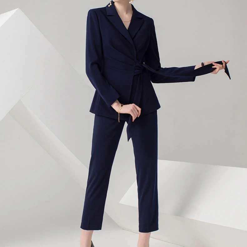Z职业西服套装女时尚气质藏青色通勤工作服秋季新款长袖S10326