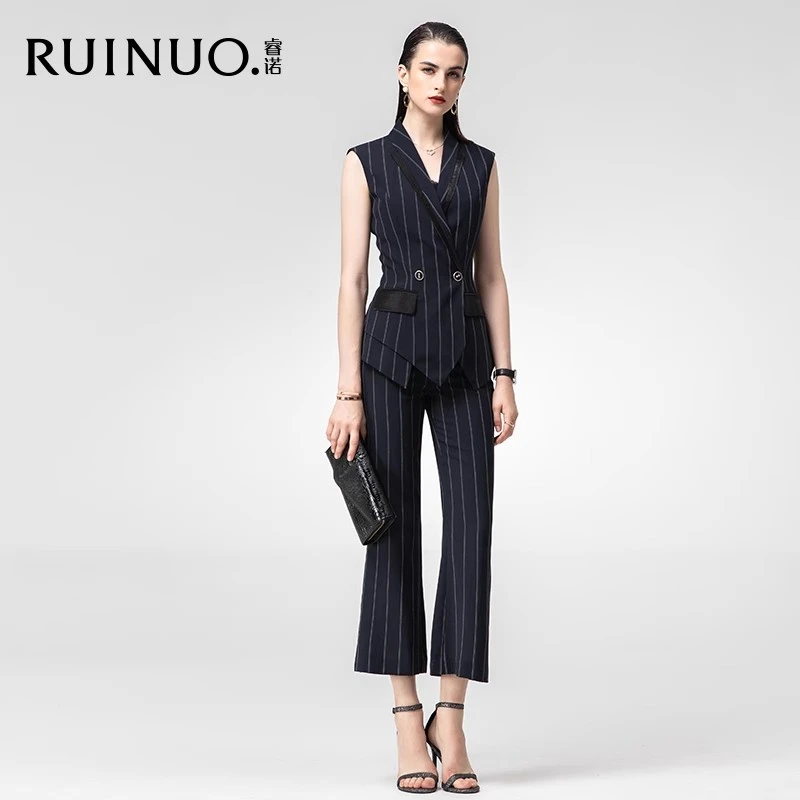 K19290夏季高级感职业套装条纹马甲新款垂感阔腿裤气质Z