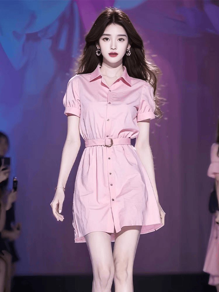 韩系氛围感穿搭绝美奶fufu减龄温柔风上流社会粉色连衣裙子女夏季