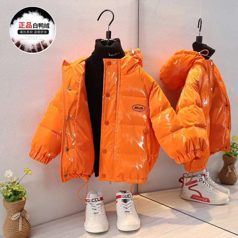 白鸭绒儿童百搭男童女童加厚免洗宝宝小孩中大童装亮面