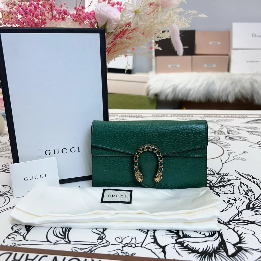 95新 GUCCI/GUCCI 古驰绿色全皮mini钻扣酒神 cj1815