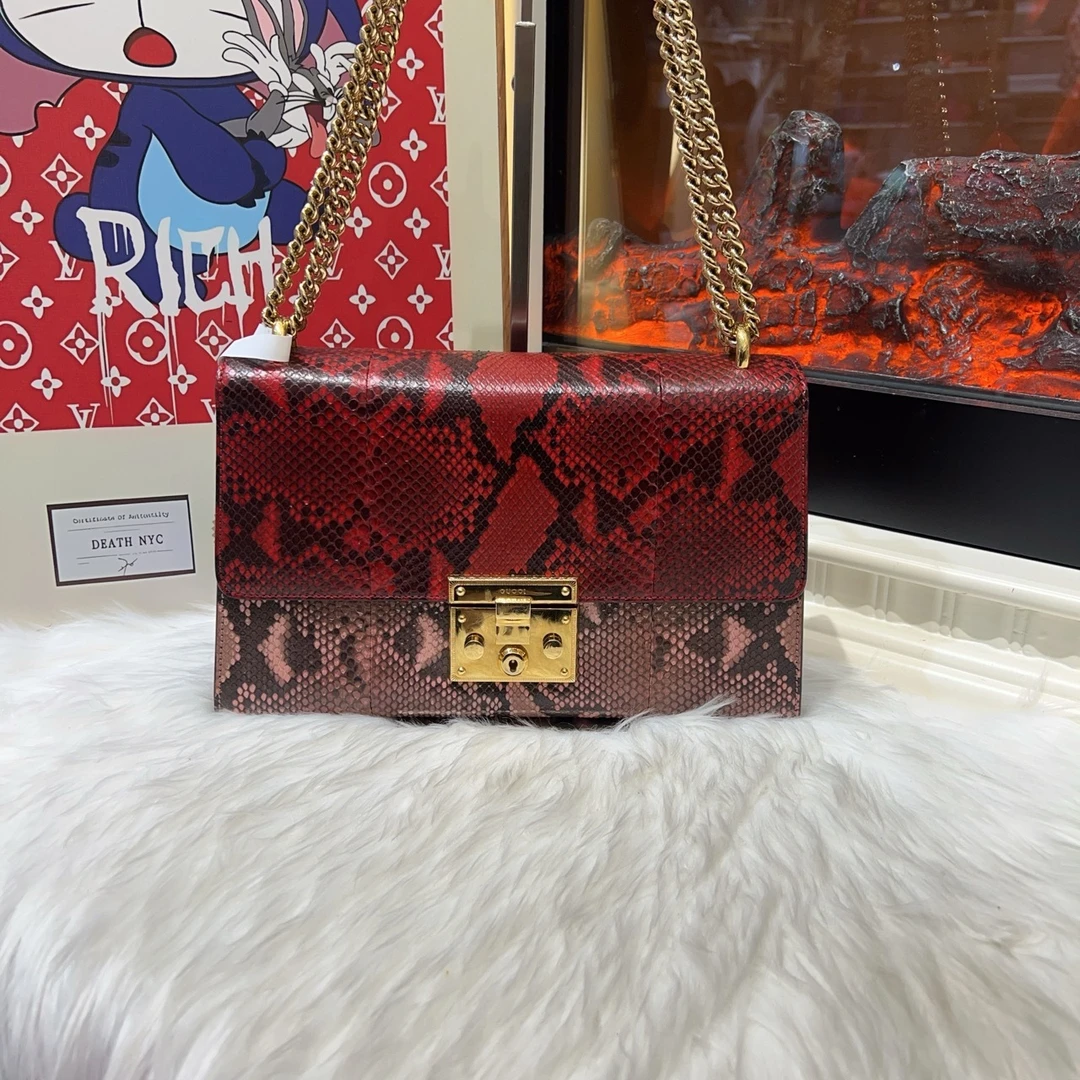95新 GUCCI/古驰 古驰蛇皮月光宝盒单肩包 cj2538