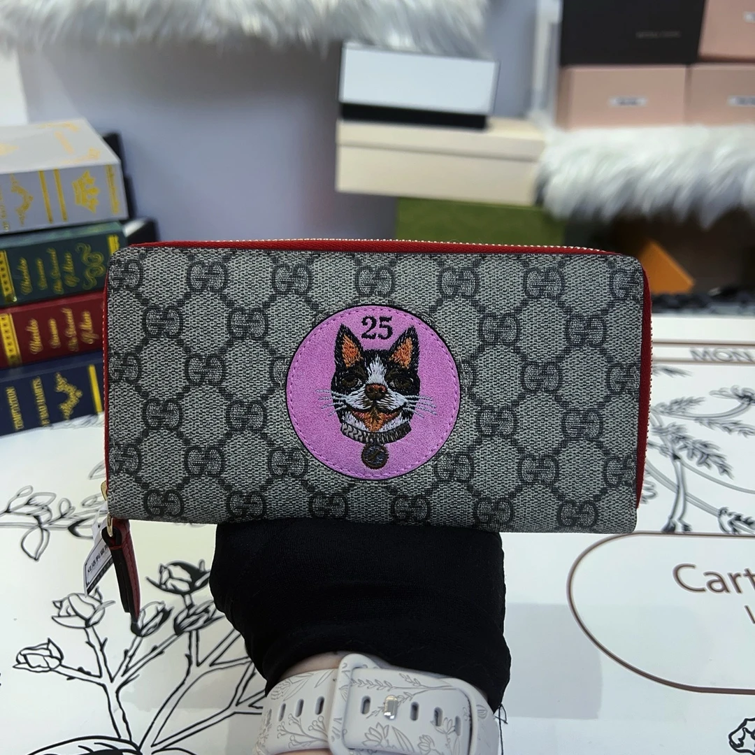 95新 GUCCI/古驰 gucci古驰老花狗头长款钱包 a4120