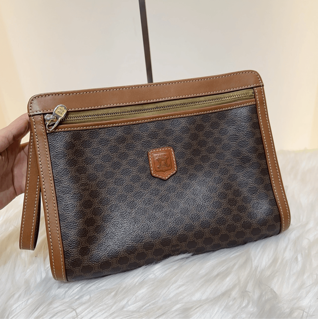 95新 Celine/思琳 Celine赛琳老花拼皮手拿包a2257