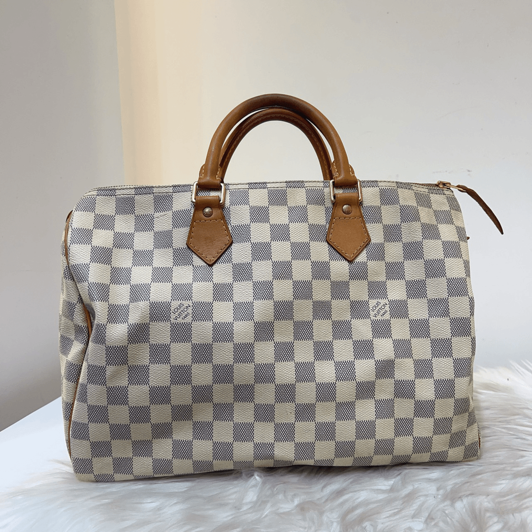95新 LouisVuitton/路易威登 Lv speedy35白棋盘格手提包a2634