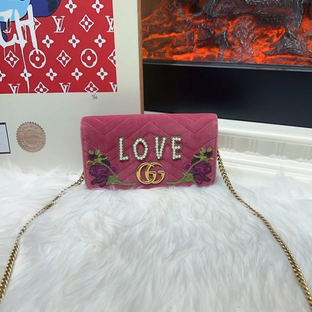 95新 GUCCI/GUCCI gucci古驰丝绒链条包 a4787