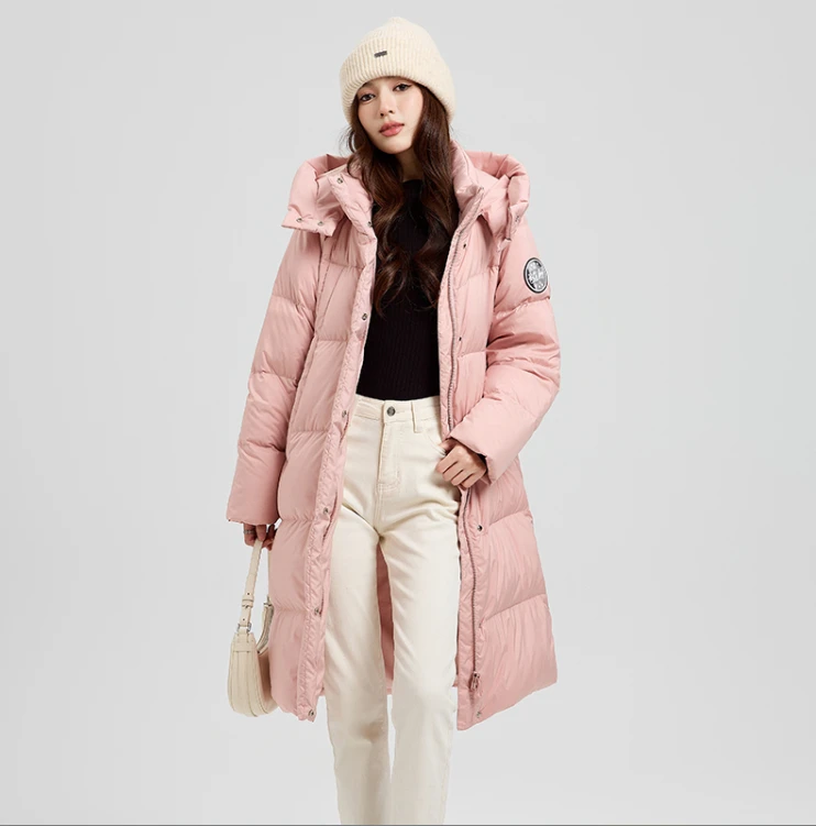 女士连帽中长款加厚防风长款羽绒服HD0036