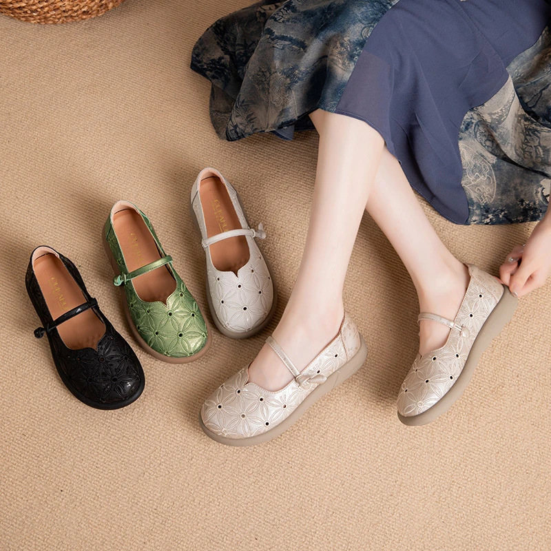 6878夏季新款新中式妈妈鞋舒适百搭软底软透气高跟苏绣女士中老年