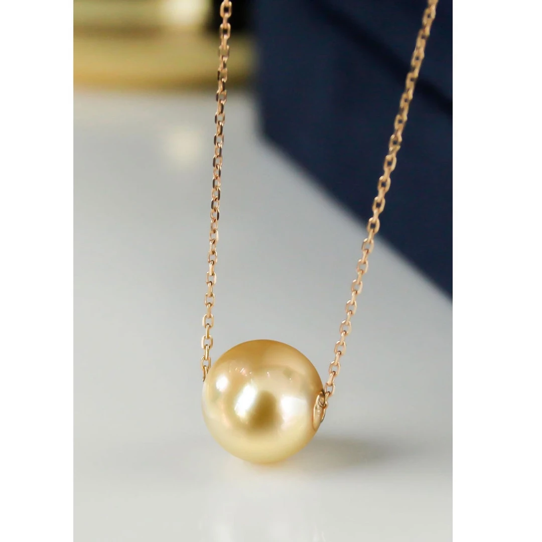 南洋金珠香槟金色路路通吊坠18k金海水珍珠项链百搭气质强光简约