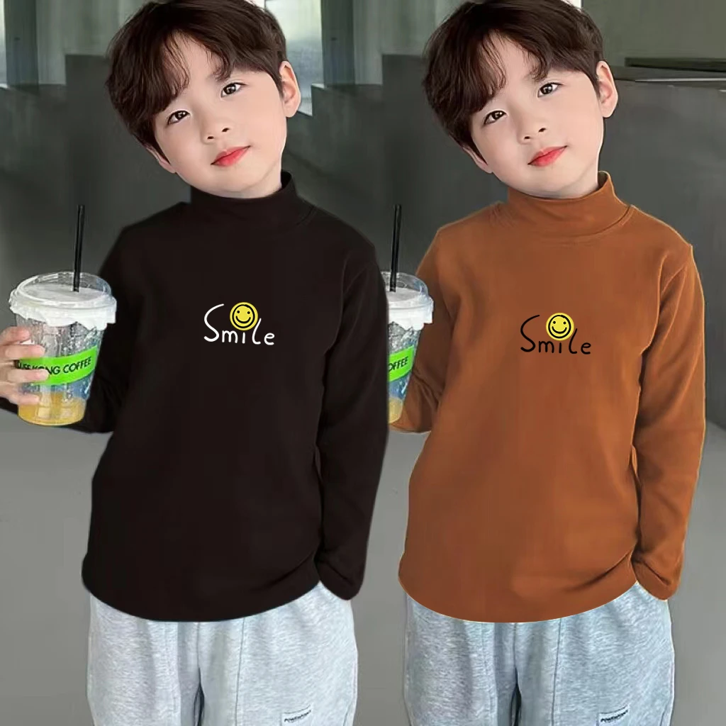 儿童中高领保暖上衣男童德绒打底衫中大童秋冬季长袖磨毛t恤男孩