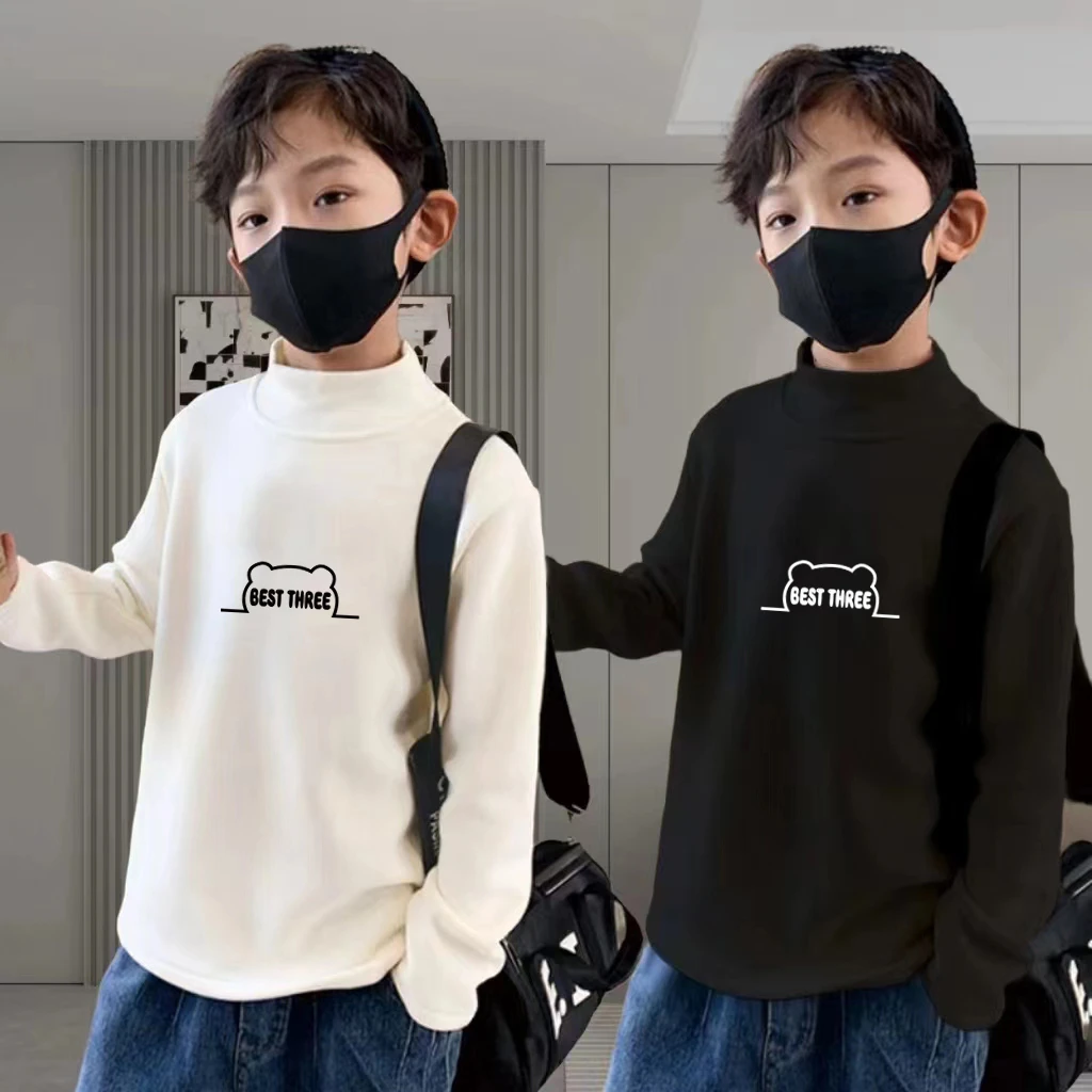 儿童德绒打底衣男童半高领打底衫内搭洋气保暖上衣男孩长袖t恤衫