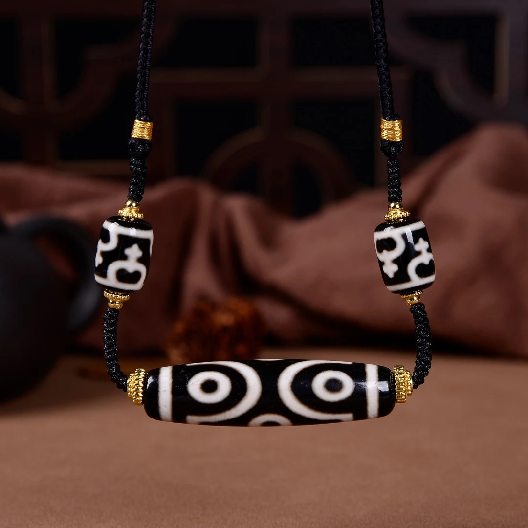 5A极黑白大尺寸九眼六眼多图腾镶蚀玛瑙项链锁骨链帝王套