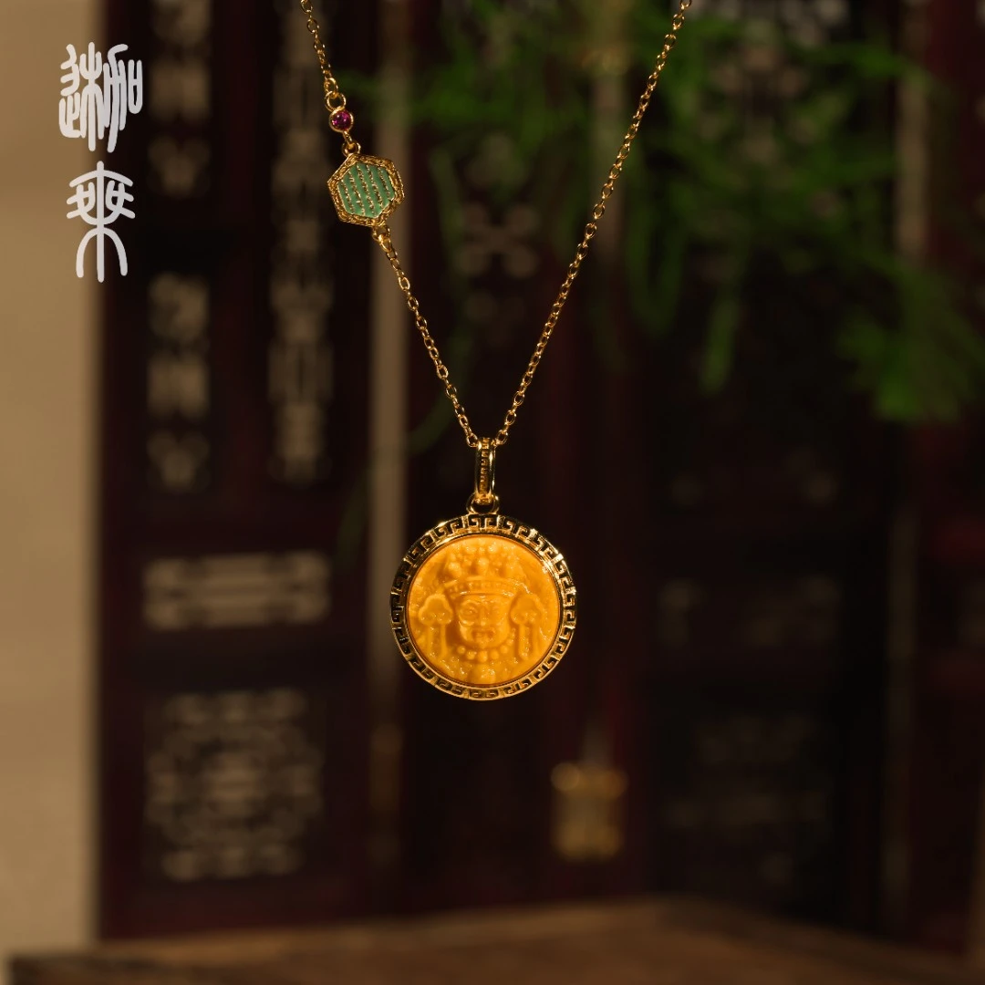 【迦乘】鸡油黄扎基蜜蜡项链（赠链）1339（多样性发一条）