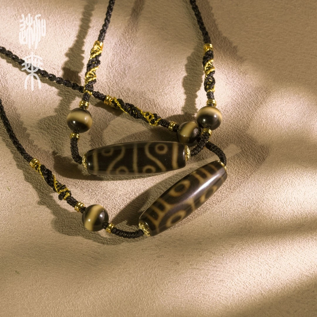 【迦乘】经典款天Y黑金龙六水纹八药师玛瑙项链（多样性发一条）