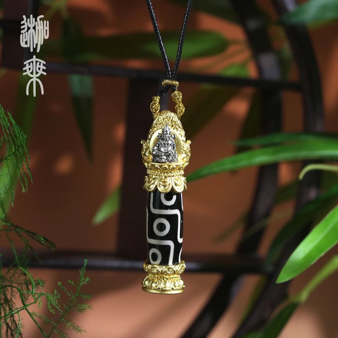 【迦乘】镶嵌款黑白九眼黄才天然玛瑙项链1005（多样性发一）