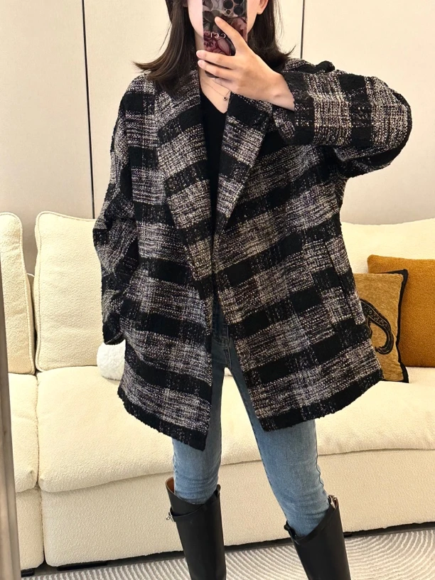 2024冬季定制70%羊毛格纹外套加棉大衣