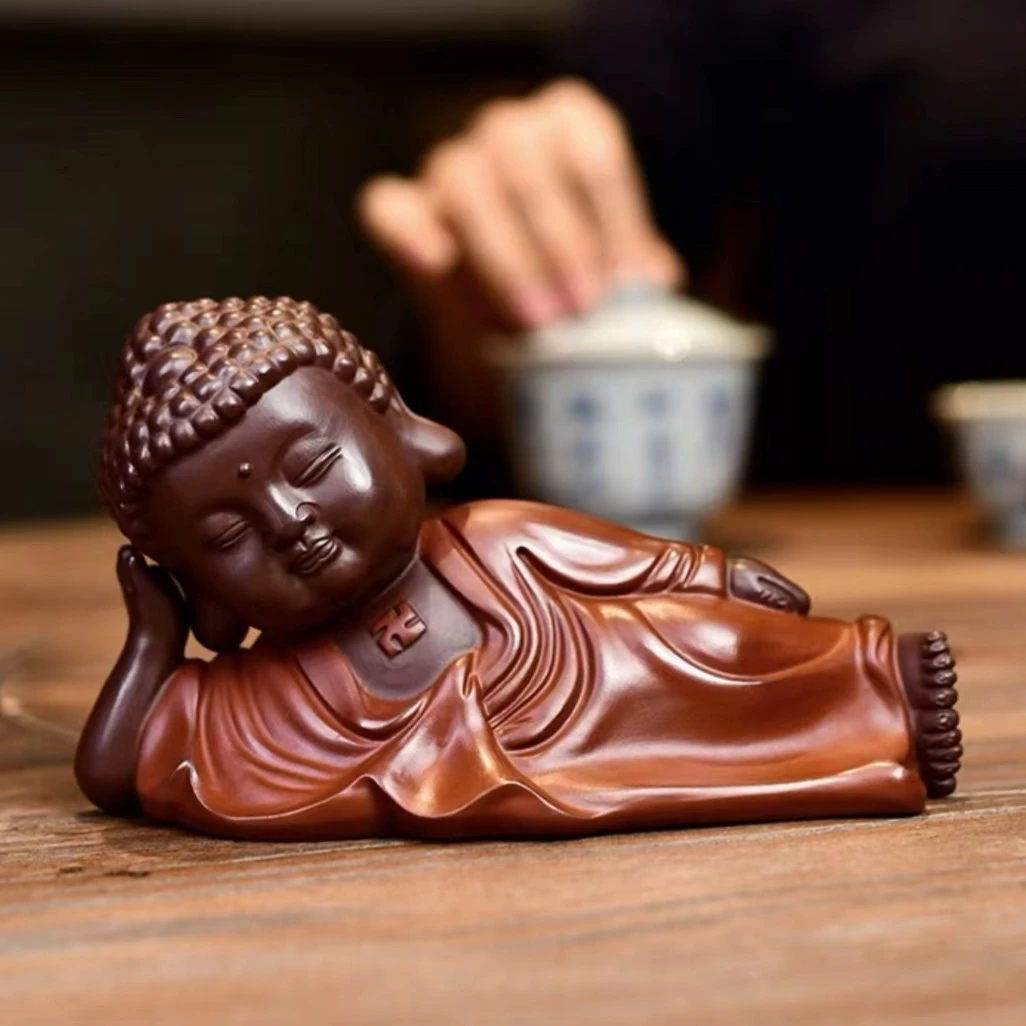 宜兴原矿精品手工紫砂摆件卧佛