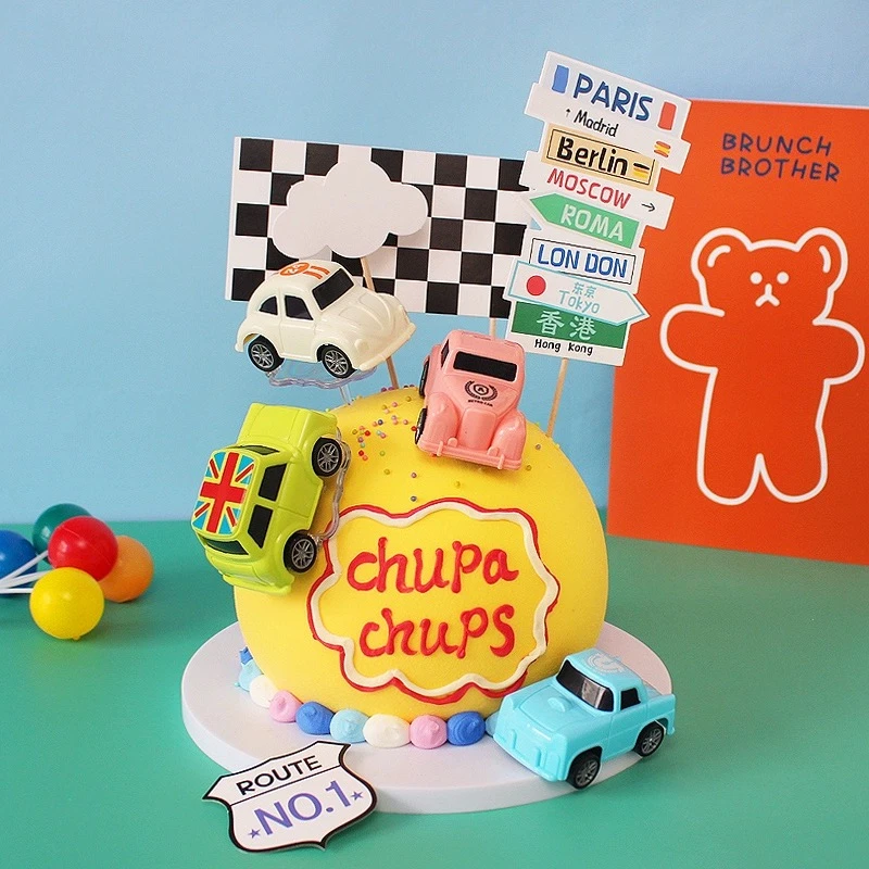 儿童生日蛋糕装饰塑料卡通萌版老爷车甲壳虫回力车小车甜品台装饰