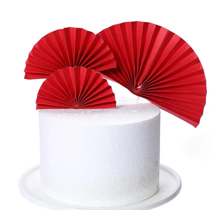 红扇子金扇子一大一小大号对联梅花寿桃蛋糕装饰祝寿蛋糕烘焙摆件
