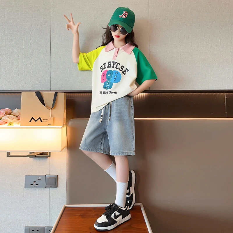 女童短袖polo衫夏装2023新款儿童洋气半袖衣服女大童夏季t恤上衣