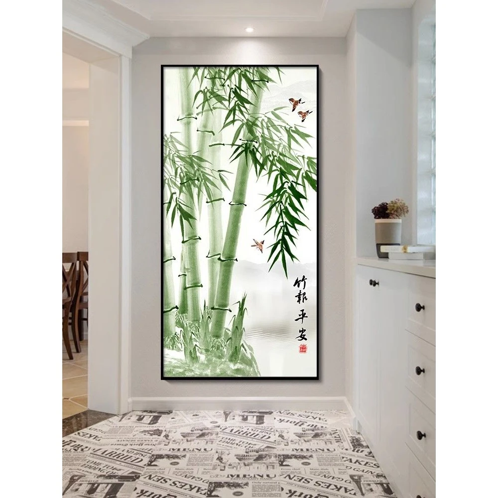 新中式竹报平安入户玄关装饰画走廊过道挂画2023新款现代简约竹子