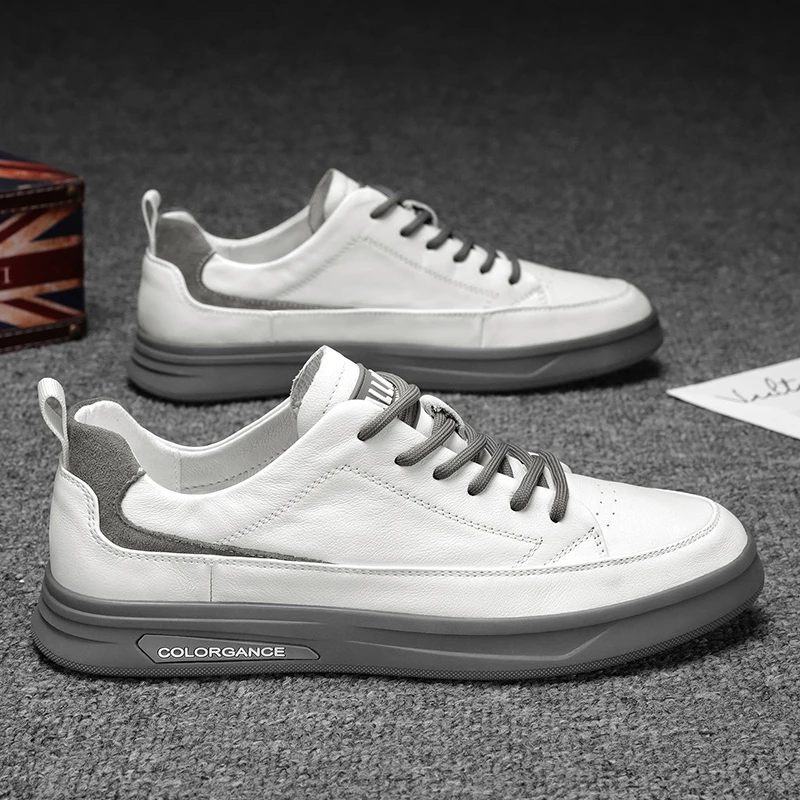 【国潮精选】夏季新款透气时尚男鞋男士运动休闲板鞋皮面百搭潮软底