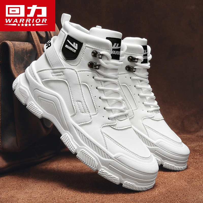 回力男鞋高帮马丁靴冬季2025新款纯白色休闲皮鞋防水防滑登山厚底
