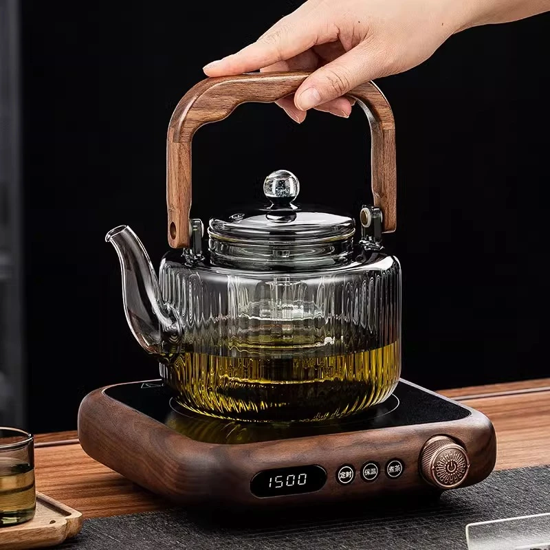 胡桃木电陶炉煮茶壶煮茶新款加厚耐高温玻璃玻璃壶围炉煮茶茶壶具