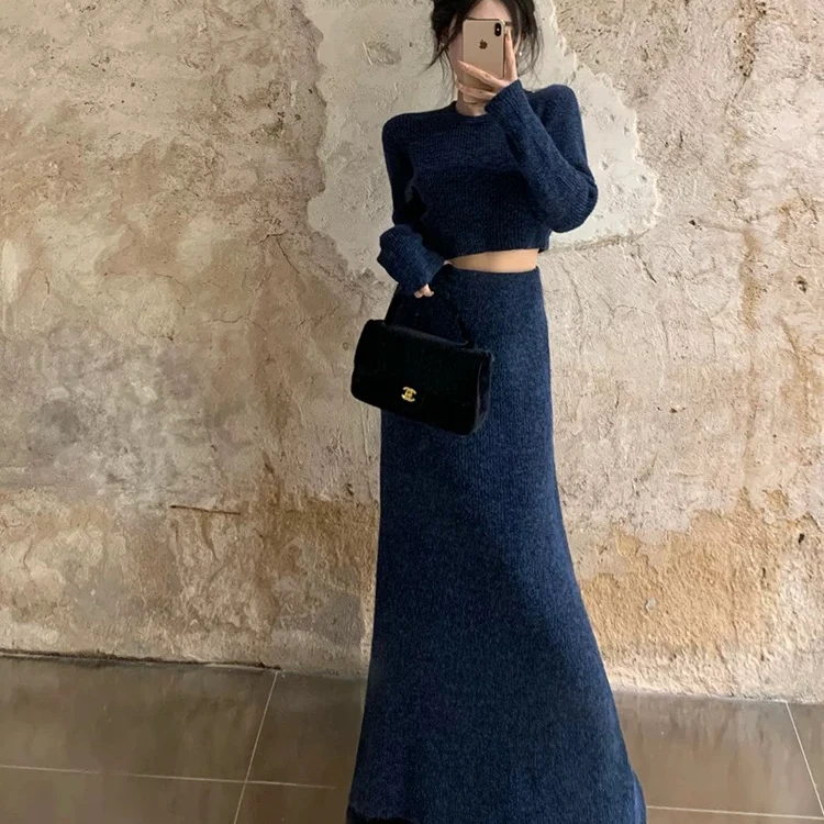 9077流行漂亮小香风针织套装裙女秋冬高级感小个子显高时尚两件套