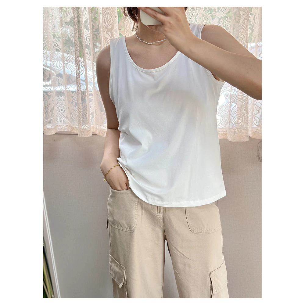 B1901     夏季新款宽松纯色圆领背心女士休闲打底衫