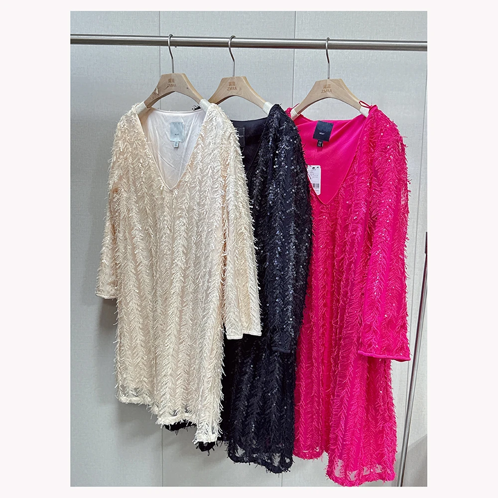 ZM1814    秋季新款宽松中长款V领长袖连衣裙女