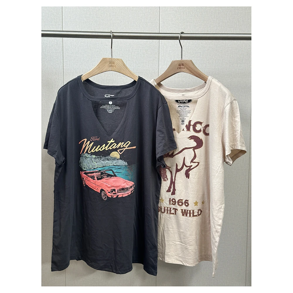 ZM1066  夏季新款款宽松印花镂空圆领短袖T恤女