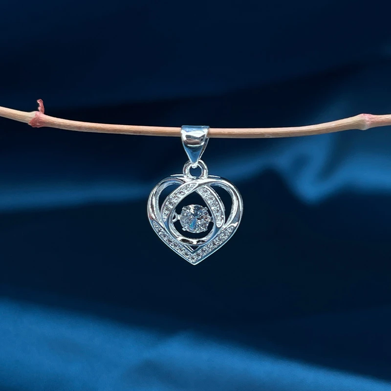 吊坠足银 纯银爱心灵动吊坠轻奢时尚百搭精致挂坠跳动的心520礼物