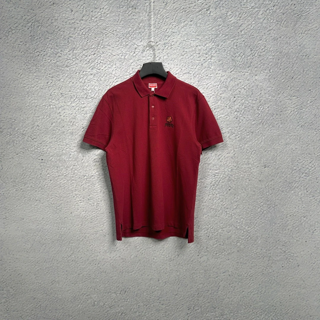 95新 KENZO 肯佐暗红色小花logo刺绣翻领polo短袖 nigo操刀设计/M