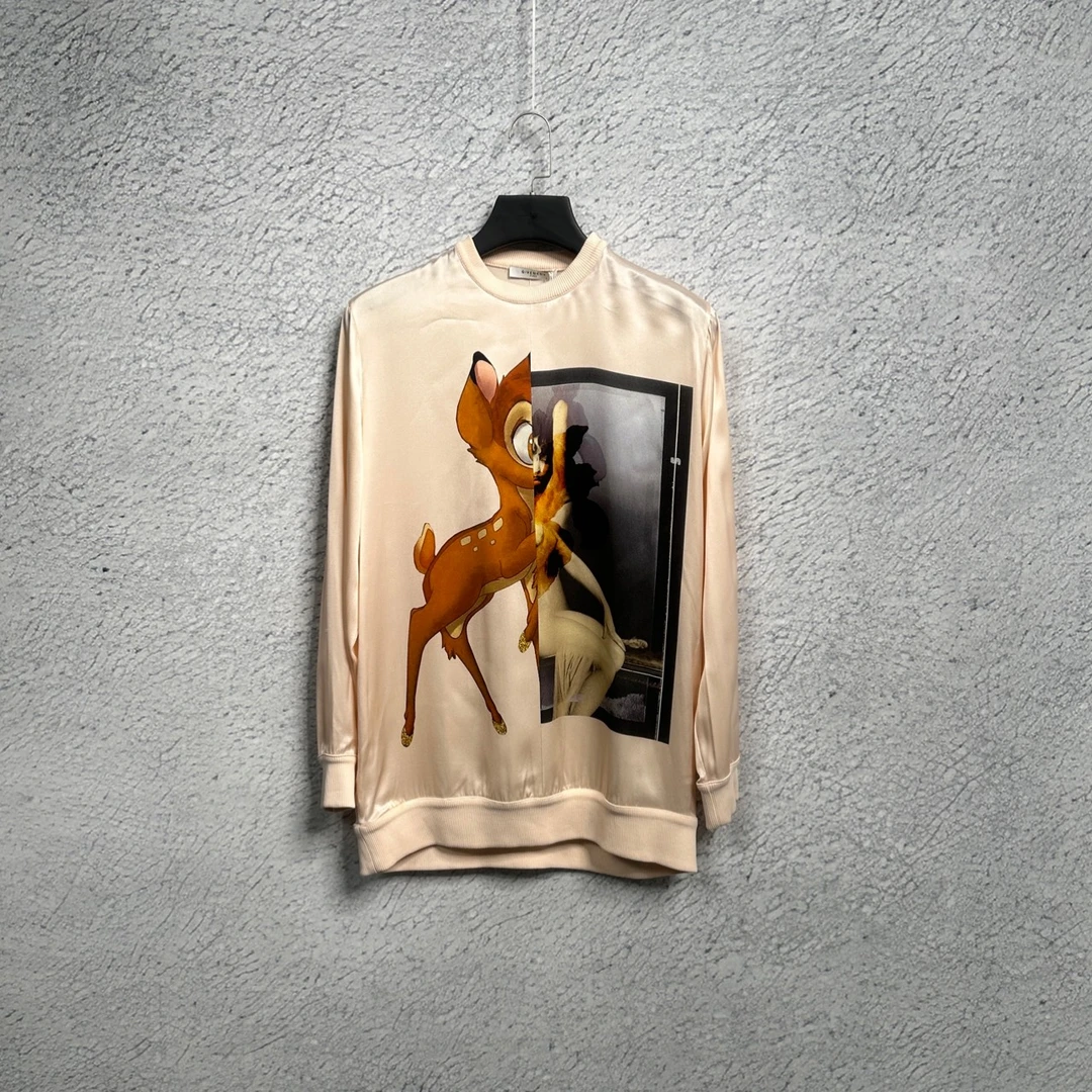 99新 Givenchy 纪梵希 淡粉色经典丝绸小鹿logo套头卫衣尺码：XS