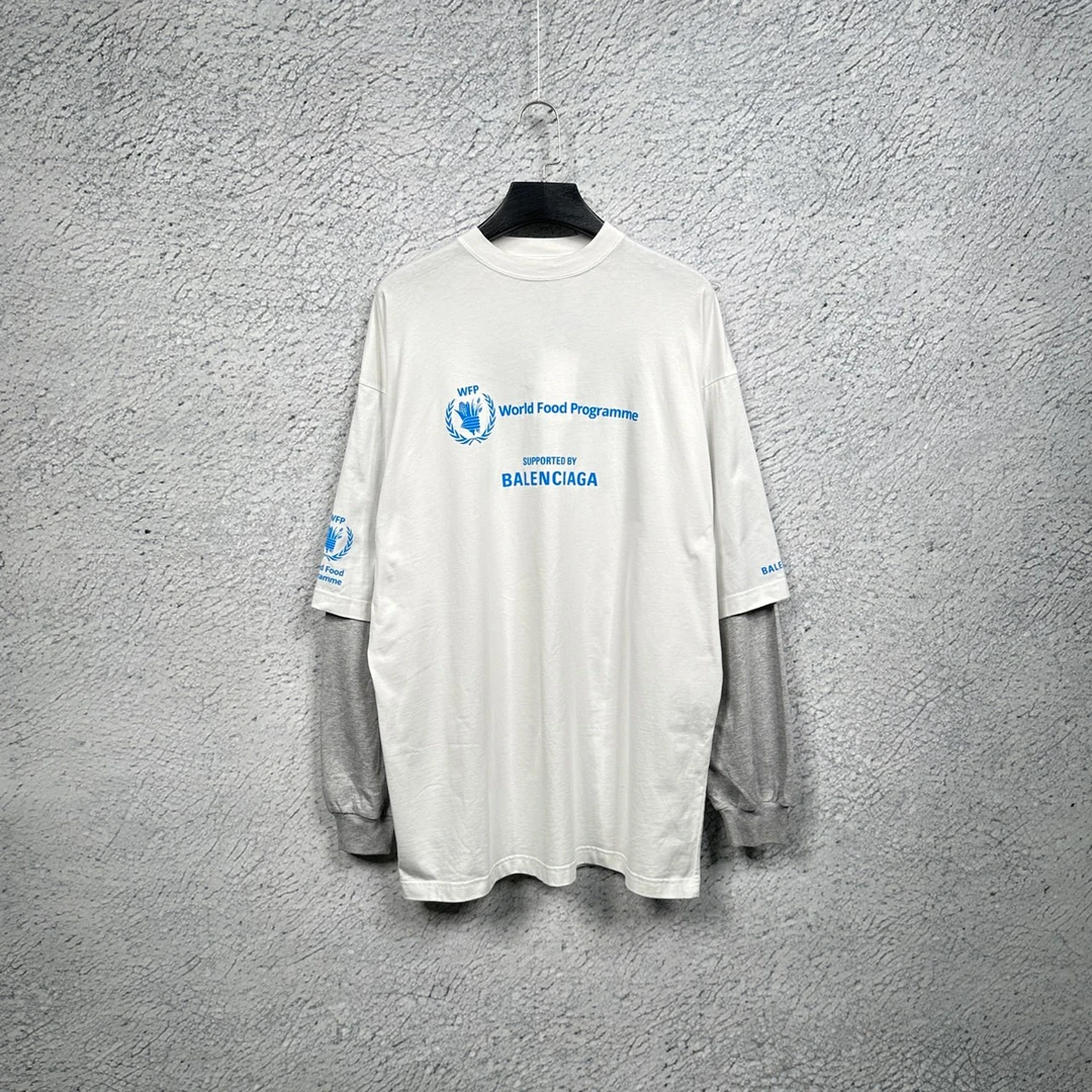 全新原吊牌 Balenciaga 巴黎世家 白灰色WFP粮署联名长袖/2码
