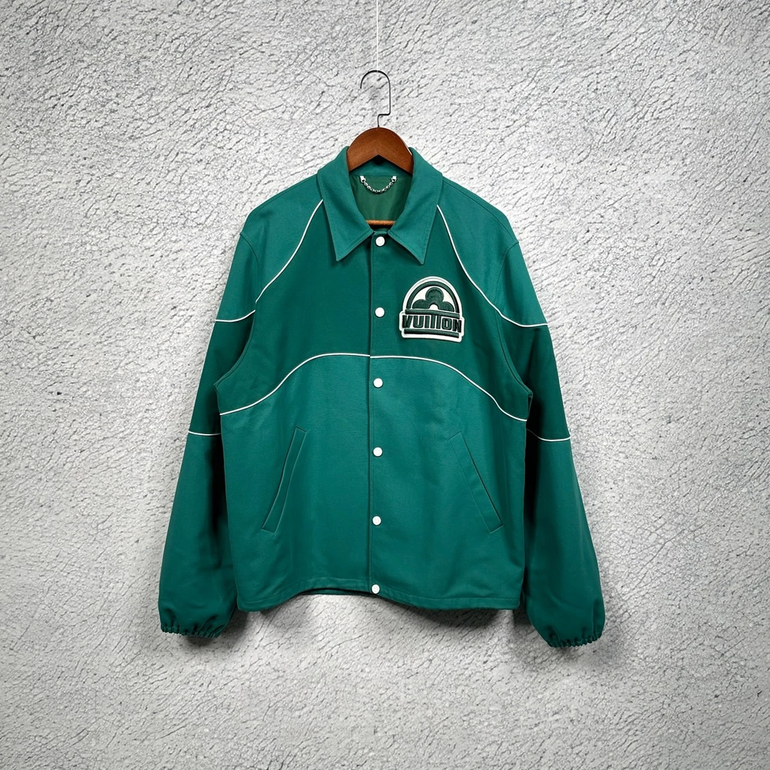 99新louis vuitton路易威登23FW墨绿色三花刺绣logo翻领外套/50码