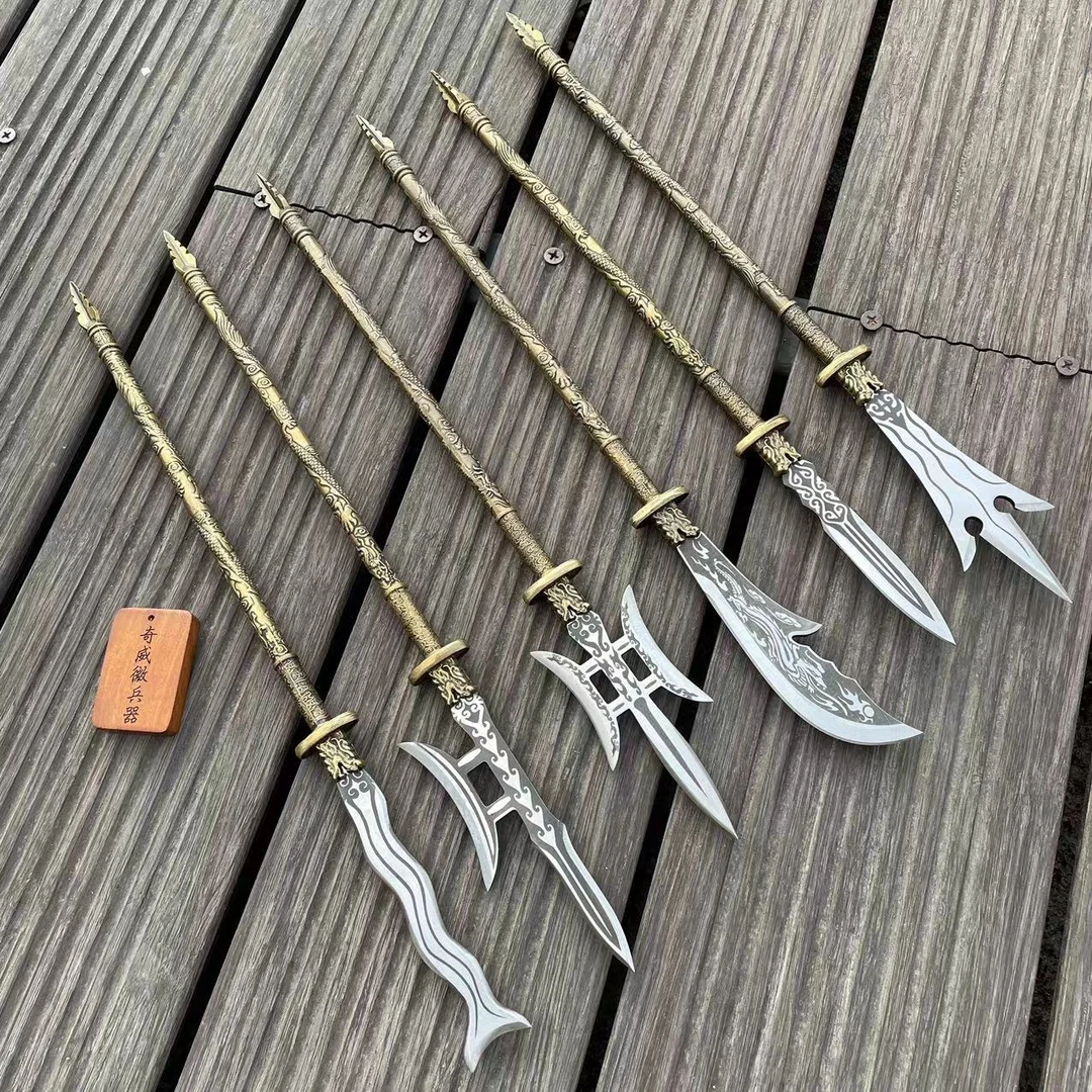 实心纯铜手柄黑神话杨戬三尖两刃微兵器手工茶针摆件把玩收藏