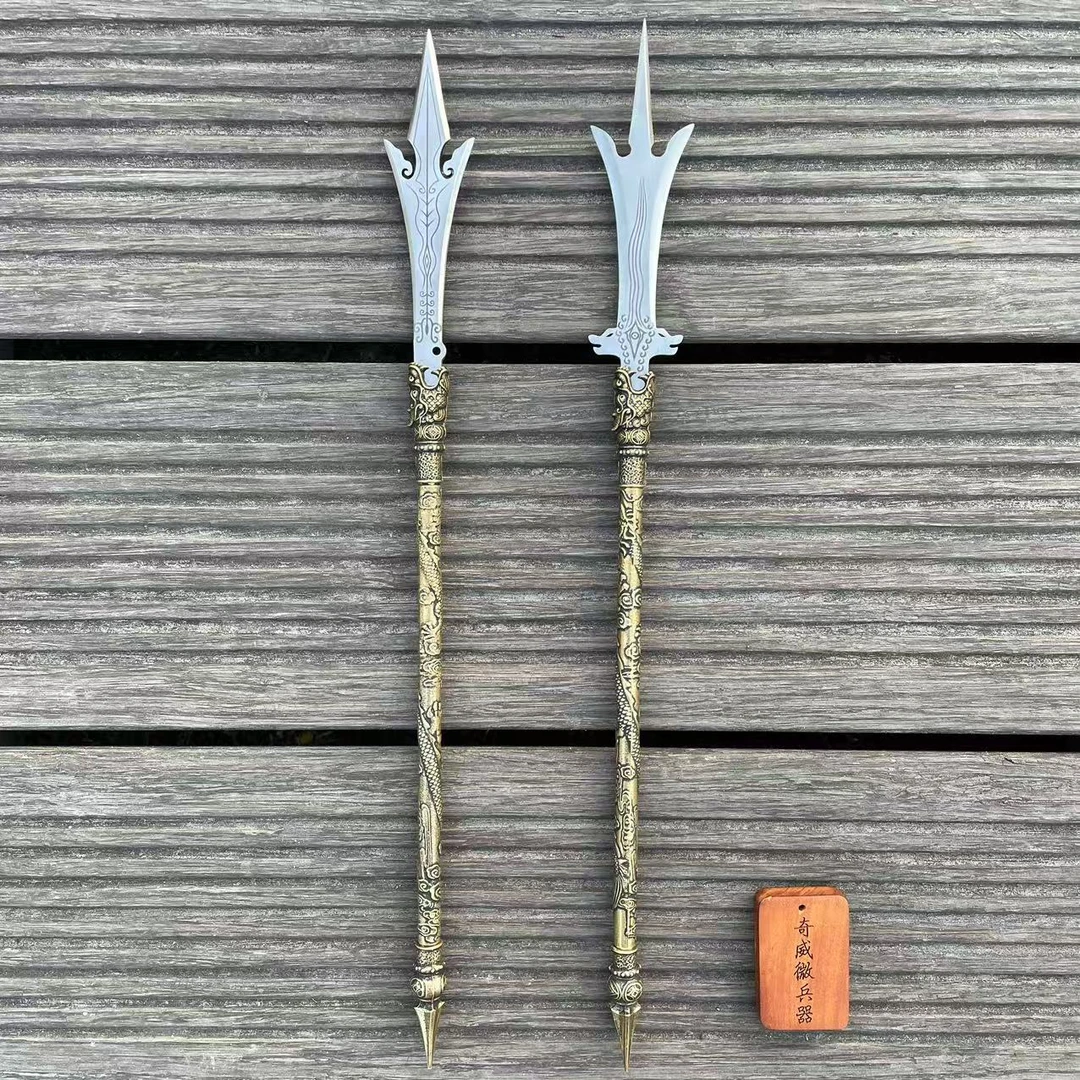 三尖两刃微兵器摆件纯铜实心手柄纯手工茶针收藏把玩拆快递未开刃