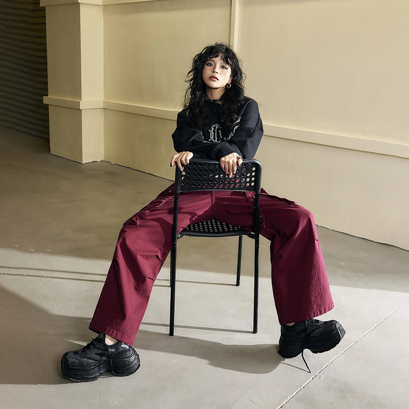 扎哈潮牌美式运动裤嘻哈多袋工装裤女2024秋冬新款复古高街Q40391