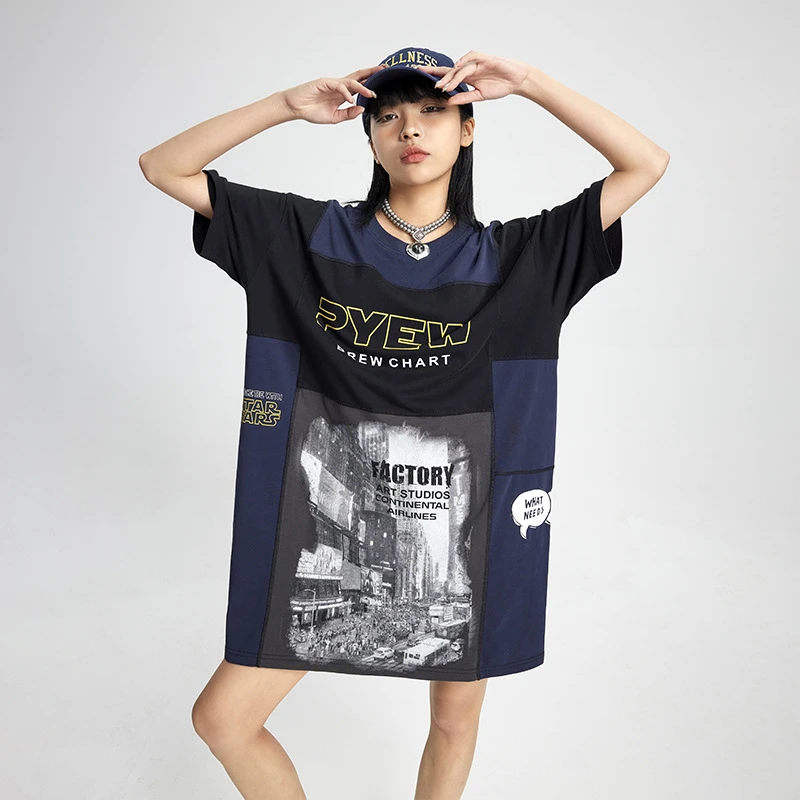 字母印花短袖t恤女款春夏新品宽松美式体恤长款T恤裙X40460