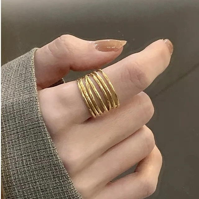 钛钢戒指 千丝万缕宽版戒指欧美ins时尚个性开口戒指Y058