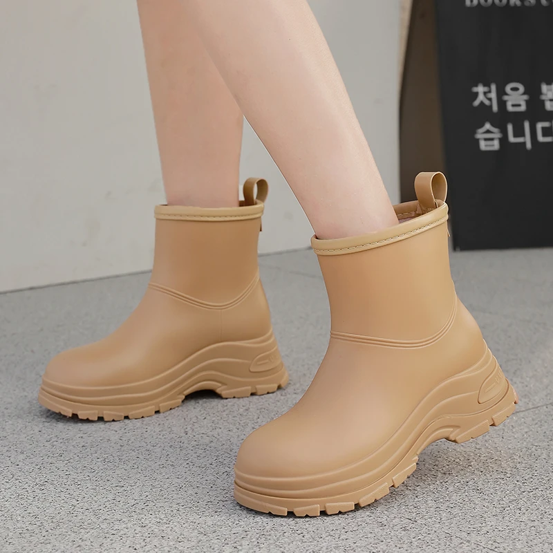 2025新款雨靴女外穿网红中筒防水鞋时尚中跟软底雨鞋厨房防滑胶鞋