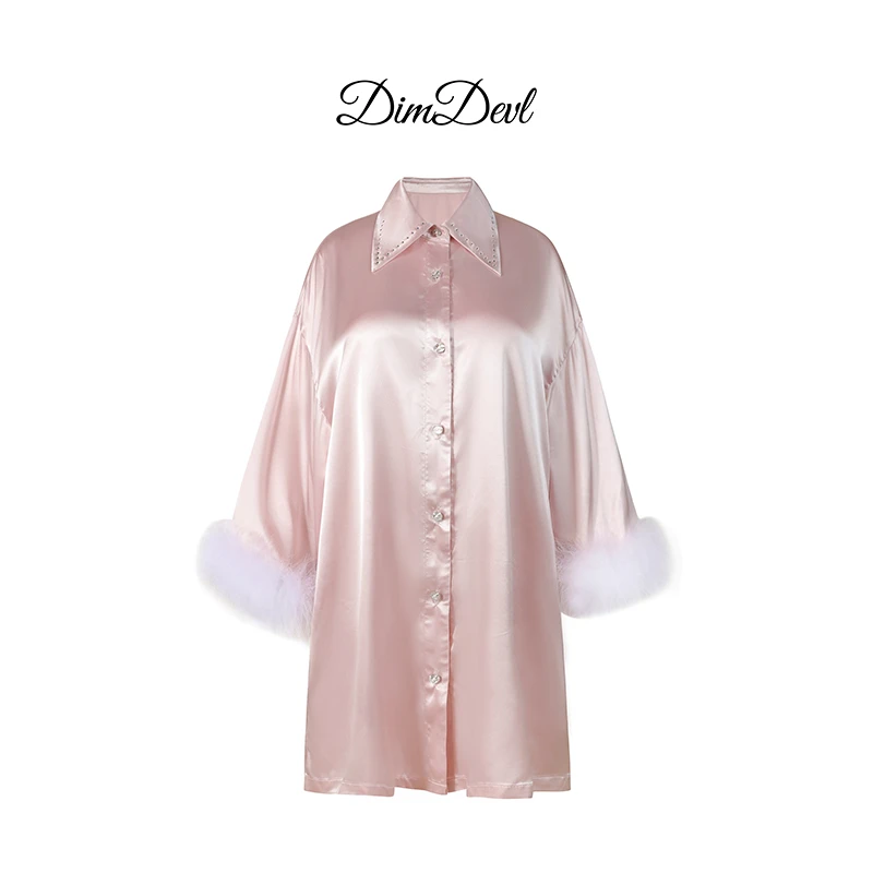 DIMDEVL/汀黛仙女款春夏季设计师轻奢纯欲毛毛衬衫睡衣长款家居服