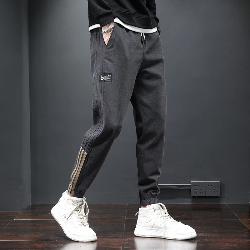 休闲裤男秋冬新款条纹长裤宽松哈伦束脚裤冬季百搭时尚帅气男裤子