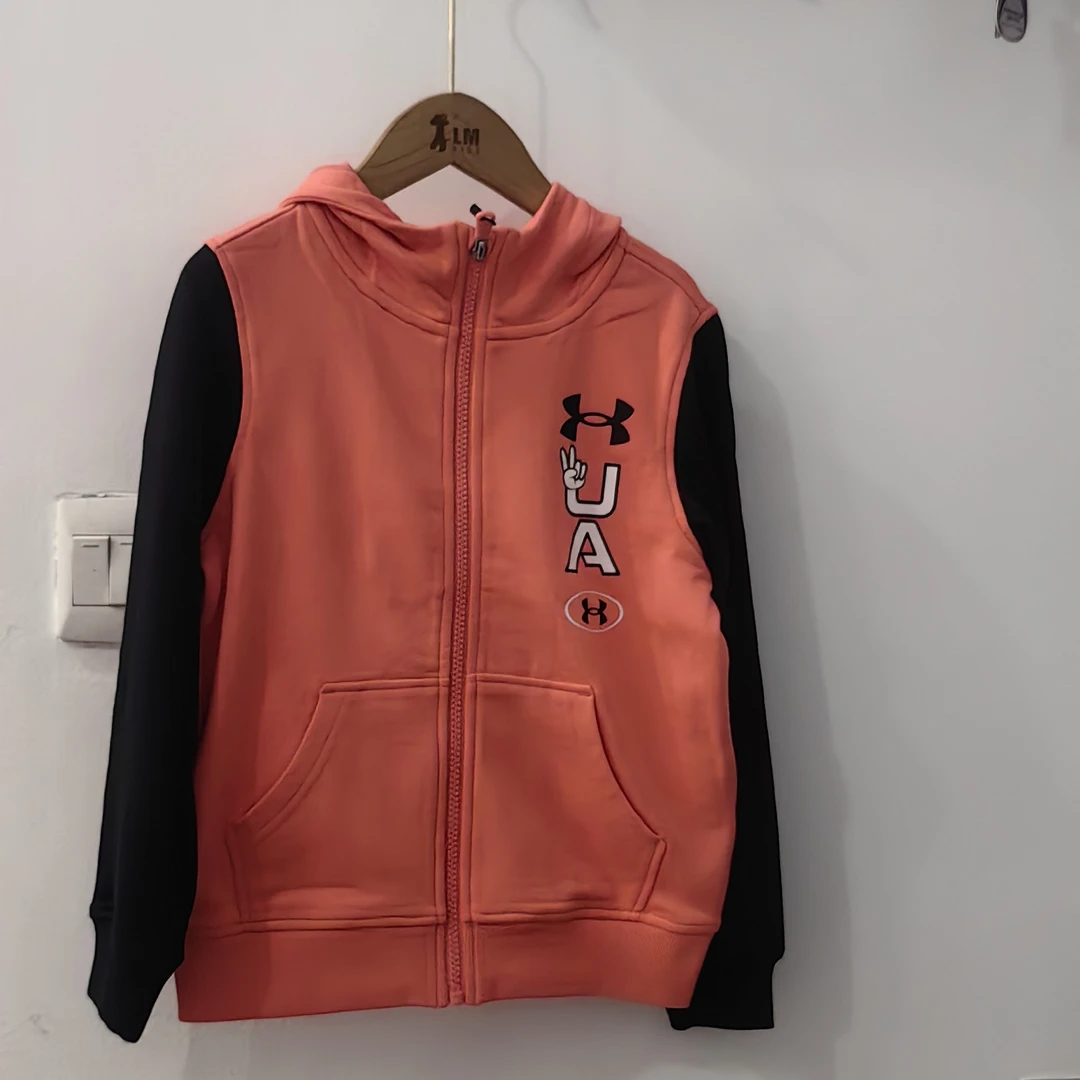 安德玛中大童橘红色拼接毛圈外套